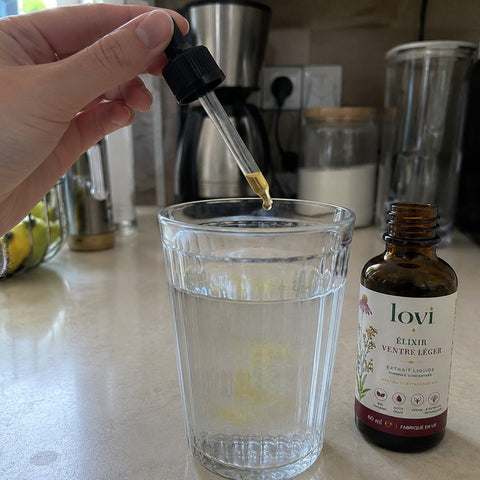 Deux millilitres dans un verre d'eau — photo partagée par une cliente LOVI